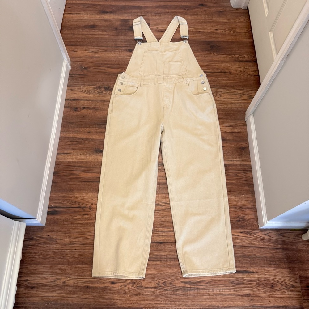 Loose Fit Beige Denim Overalls Jean Jumpsuit Bib Romper Women’s XL - Picture 7 of 14